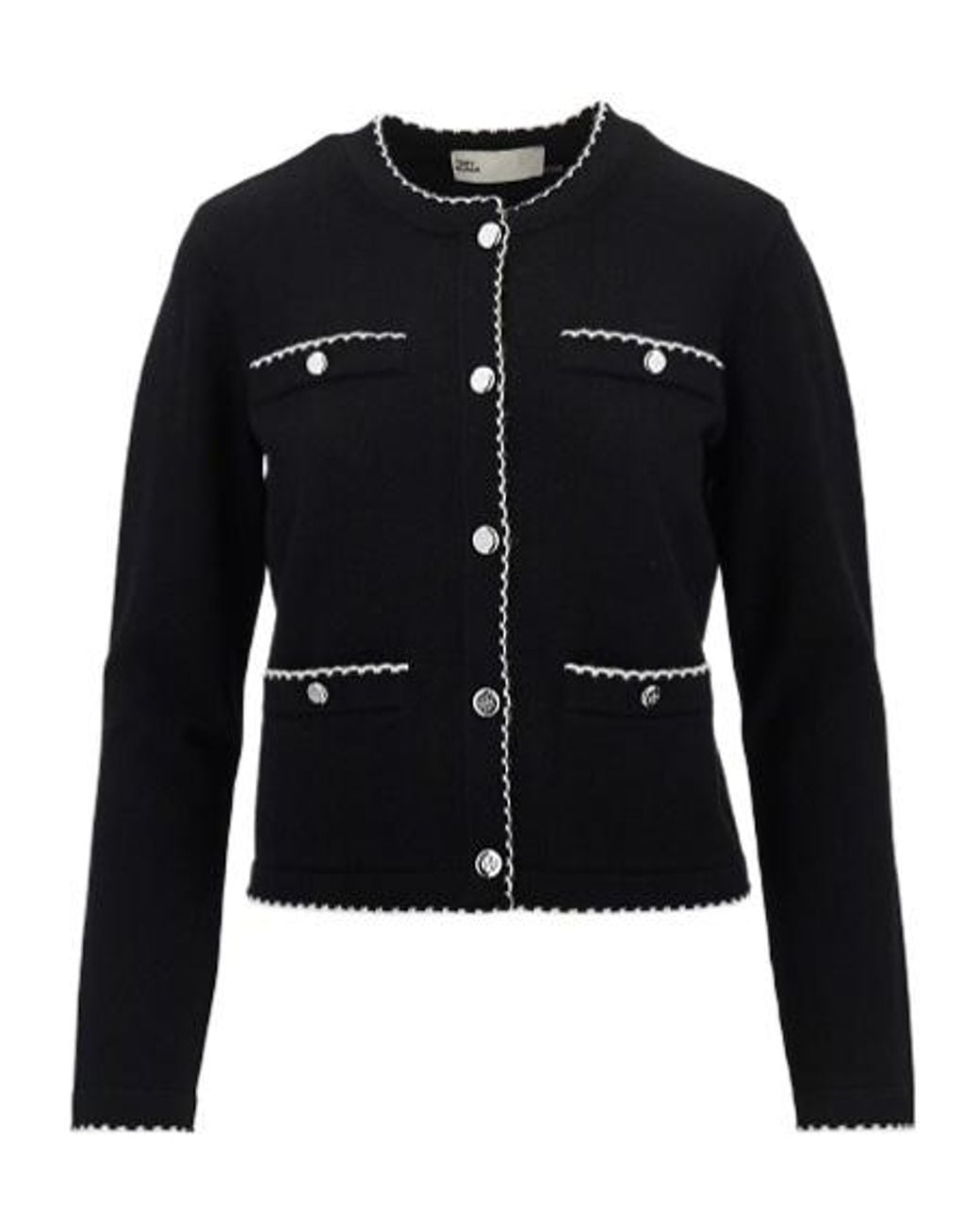 Tory Burch Black Contrast Trim Pocket Cardigan