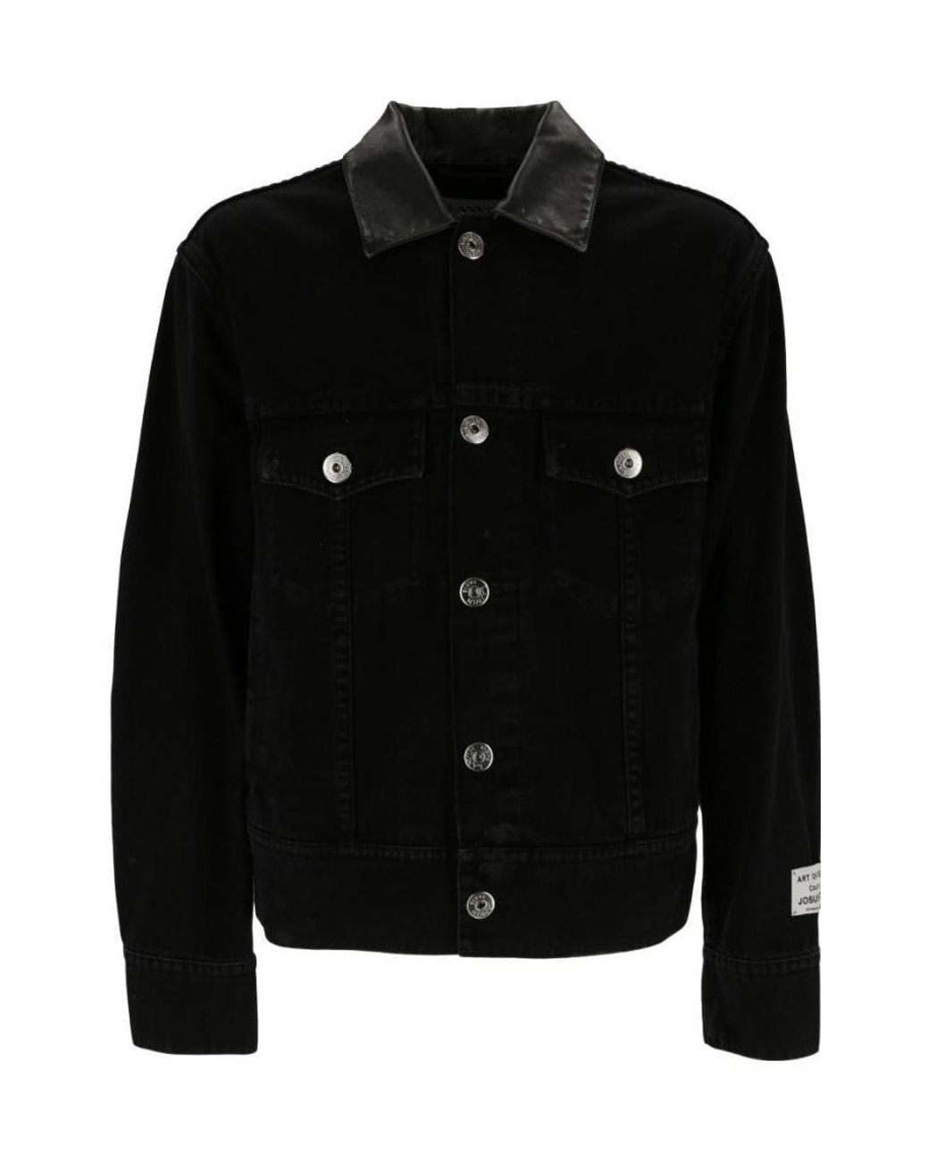 Lanvin Black Logo-Print Distressed Denim Jacket for men