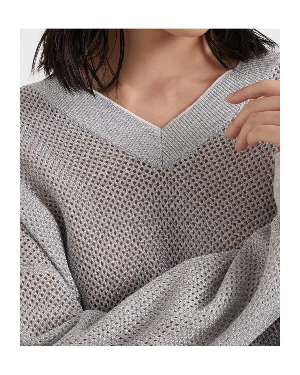 Brunello Cucinelli Gray V-Neck Knit Jumper