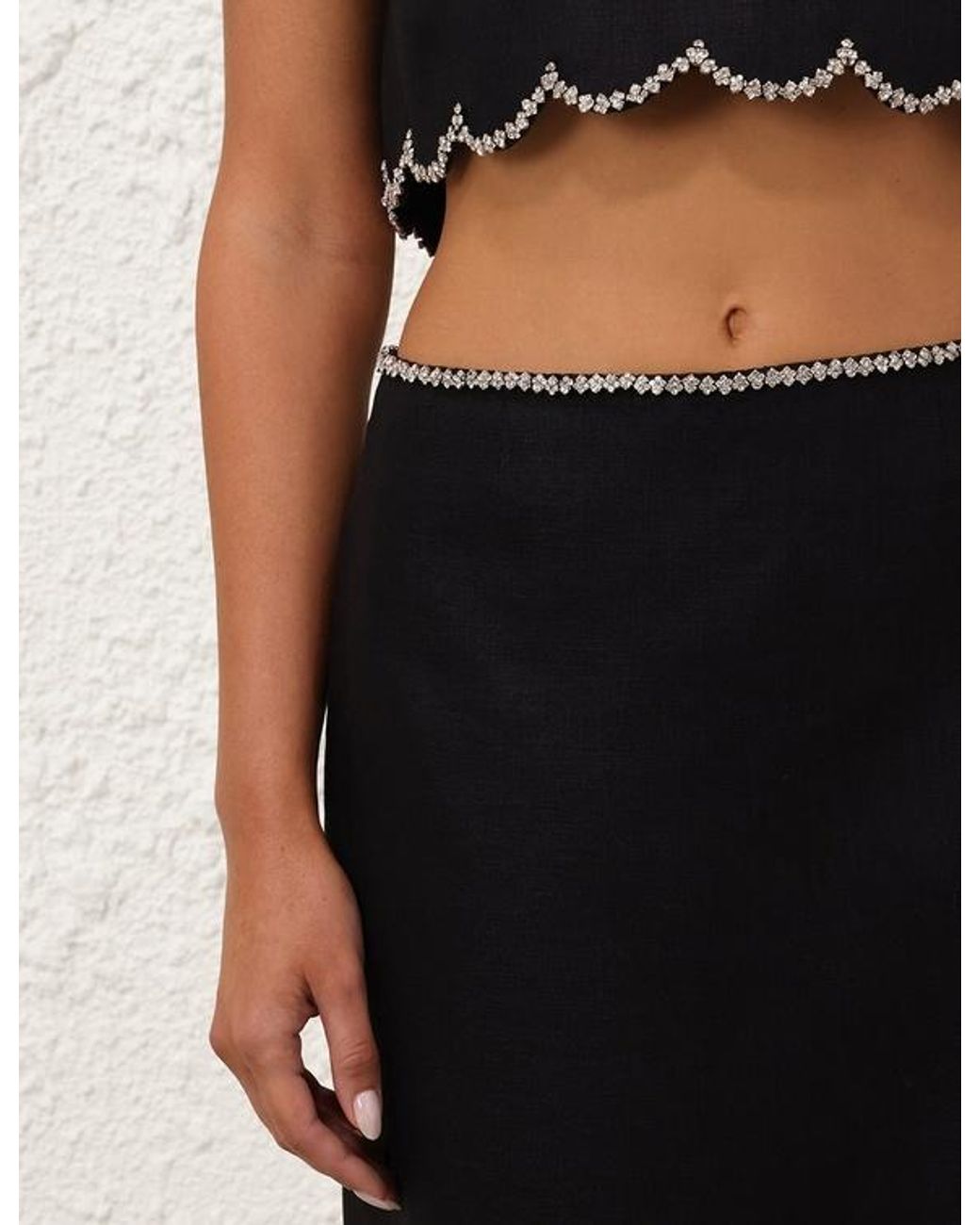 Zimmermann Black Crush Scalloped Midi Skirt