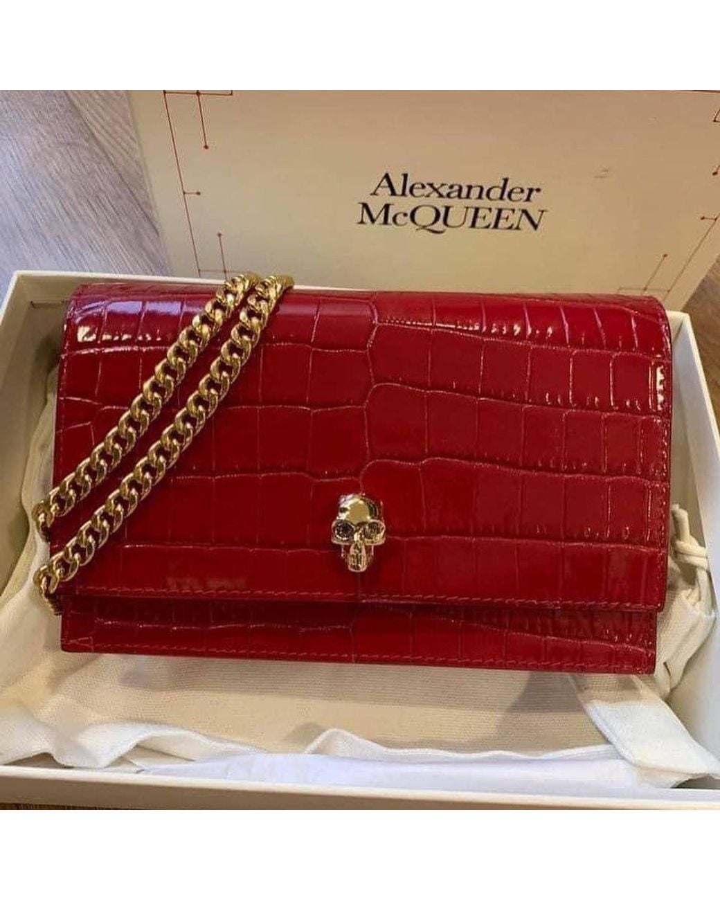 McQueen Red Skull Embossed Small Shoulder Bag