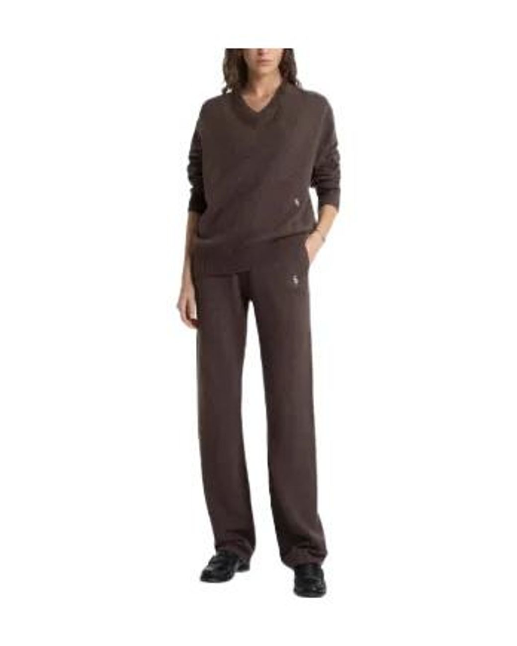 Sporty & Rich Brown V-Neck Embroidered-Logo Sweater