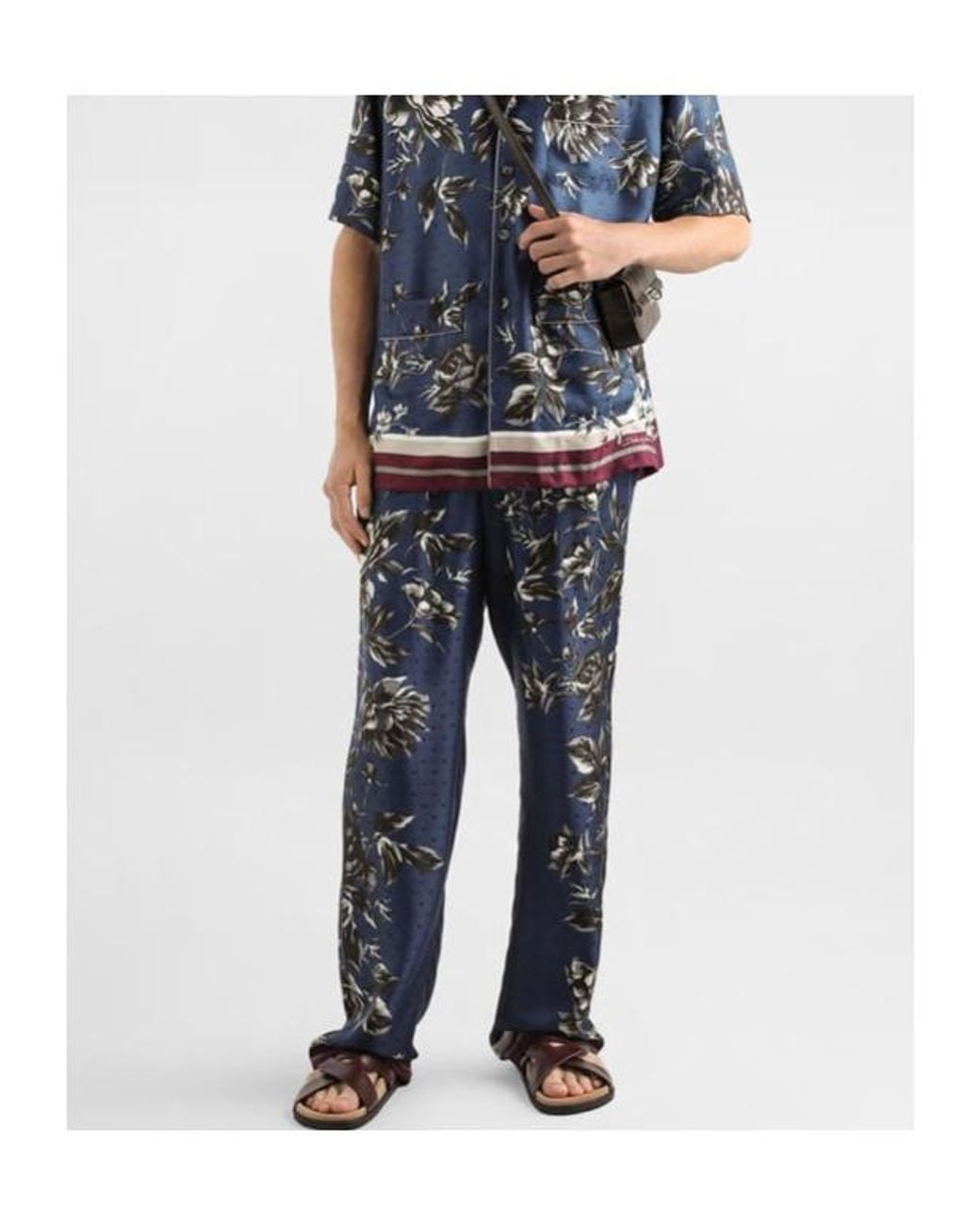 Dolce & Gabbana Blue Peony-Printed Vanity Twill Trousers for men