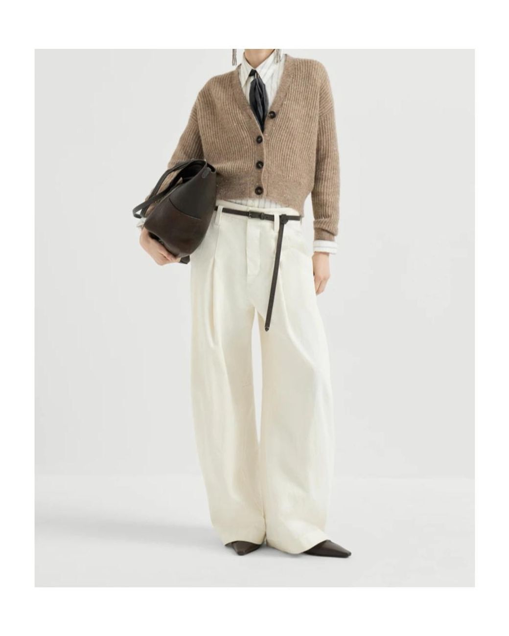 Brunello Cucinelli Natural Mohair, Cotton And Wool Diamond Yarn English Rib Cardigan