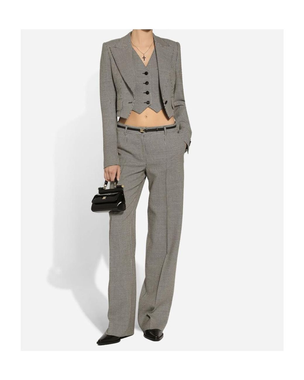 Dolce & Gabbana Gray Short Houndstooth Jacket With Vest