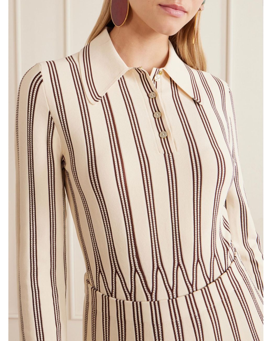Zimmermann Natural Striped Knitted Polo Sweater