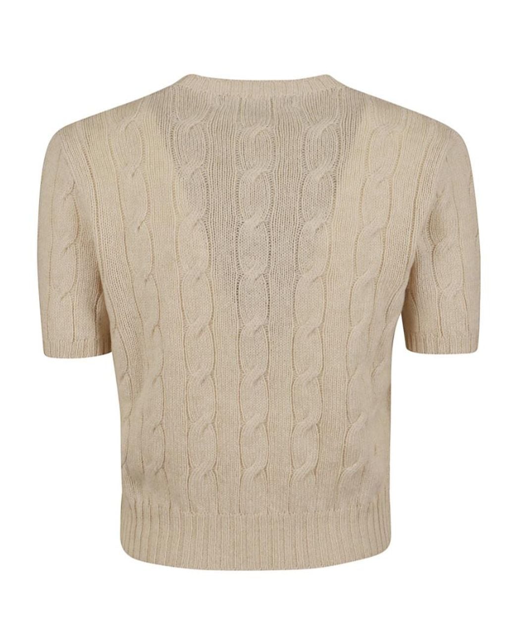 Ralph Lauren White Short-Sleeve Cable Knitted Top