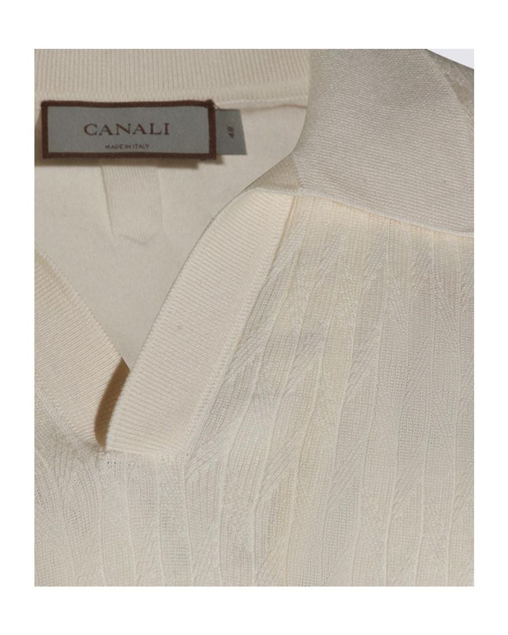 Canali White Textured Knit Polo Top for men
