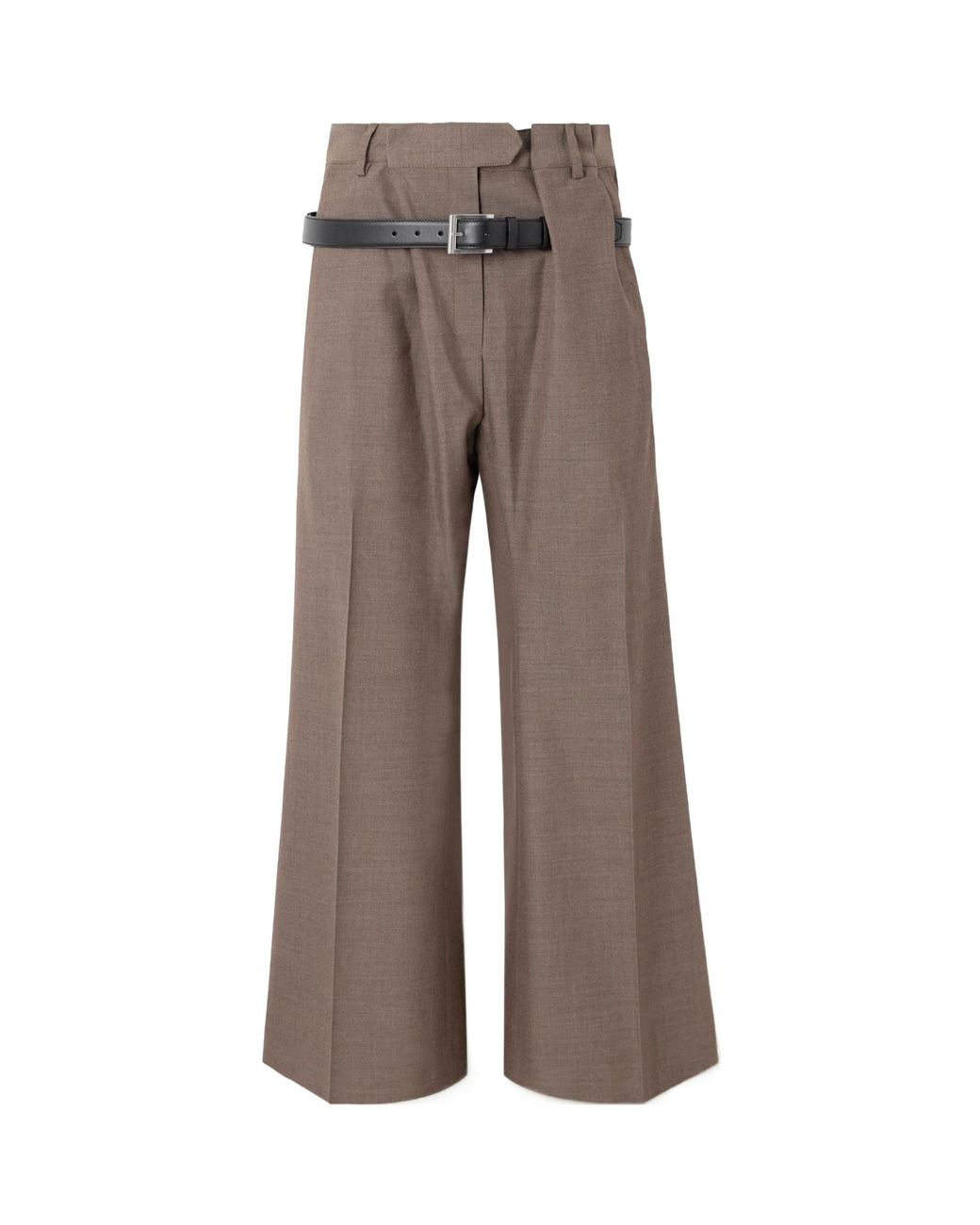 Acne Brown Belted Wool Wide-Leg Pants