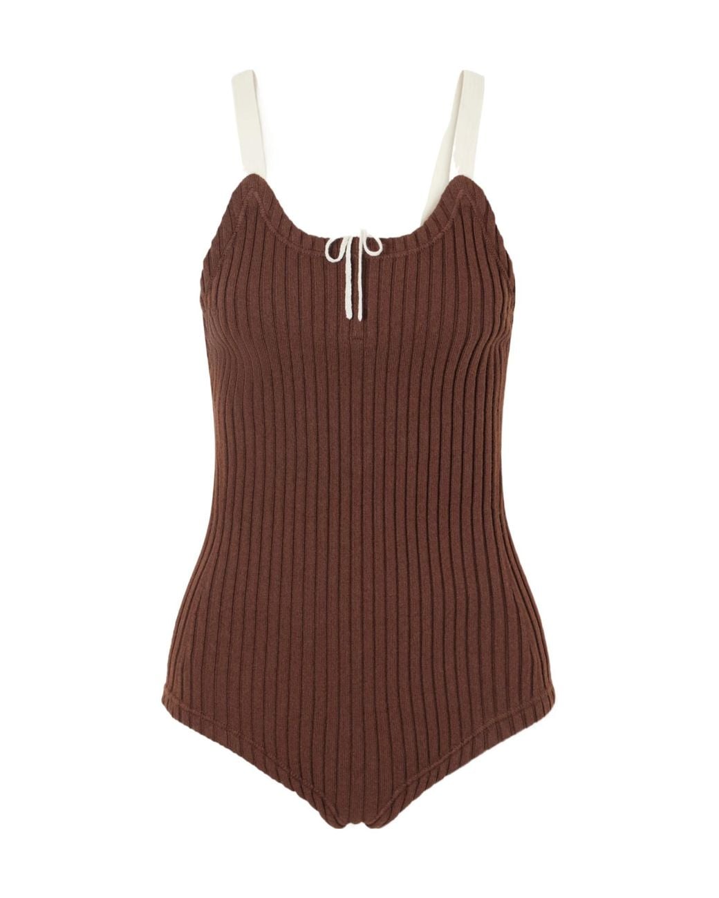 Tory Burch Brown Color-Block Ribbed-Knit Bodysuit