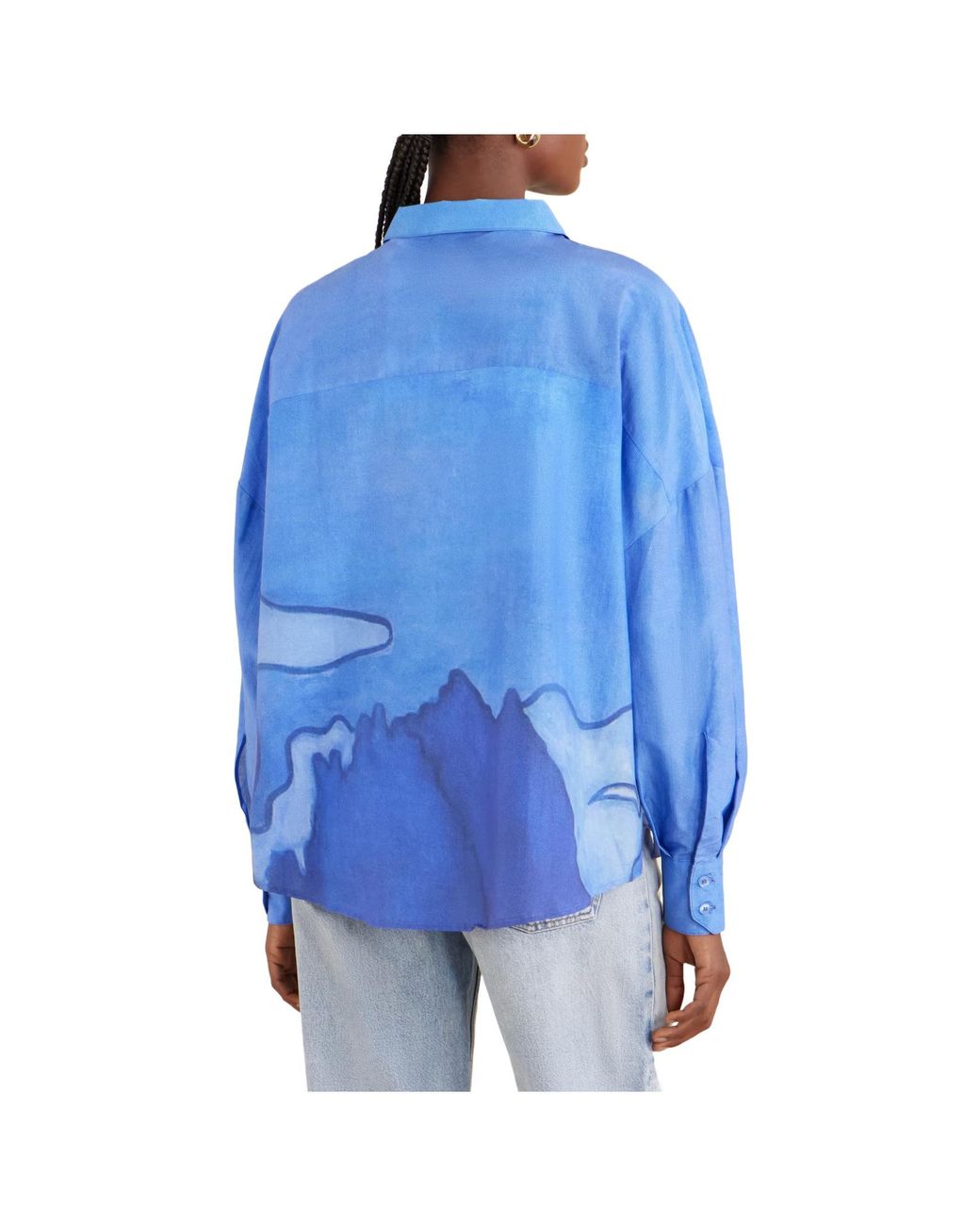 Donde Esteban Blue Printed Silk Shirt