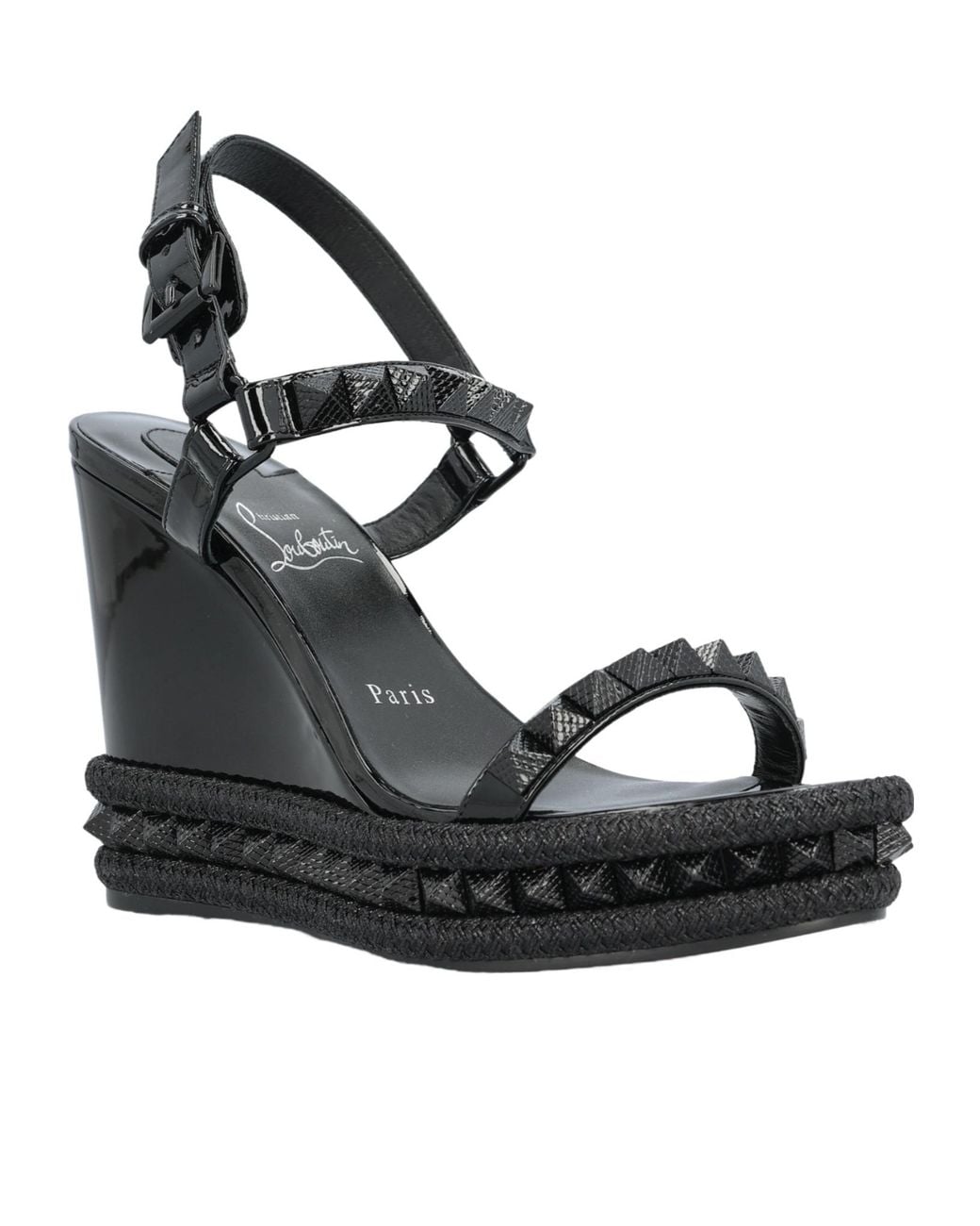 Christian Louboutin Black Pyraclou Studded Wedge Sandals
