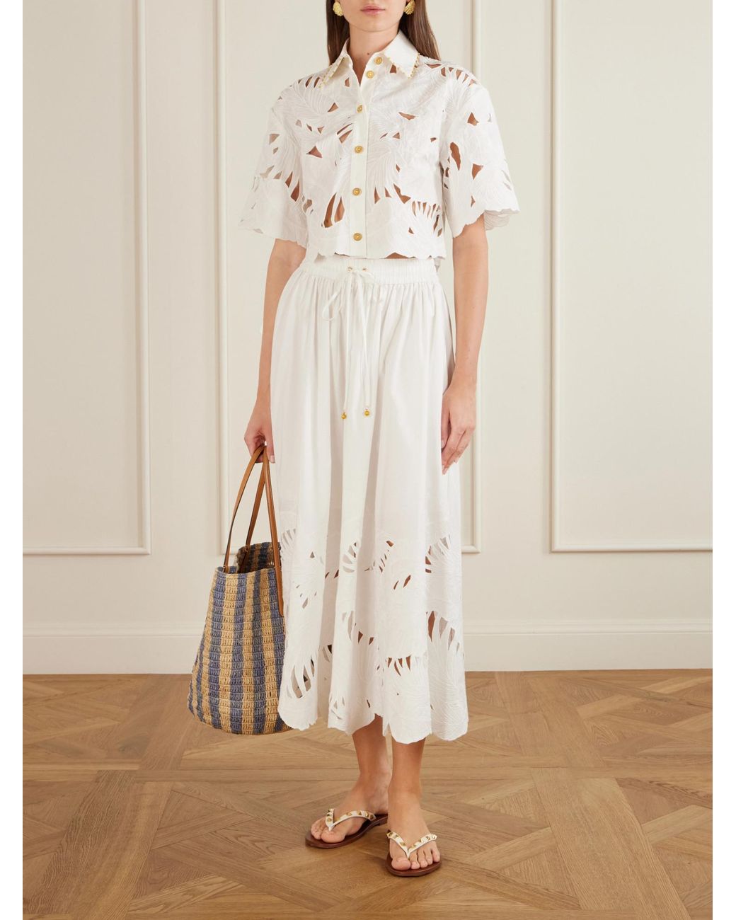 Zimmermann White Mahon Cut-Out Detailed Midi Skirt