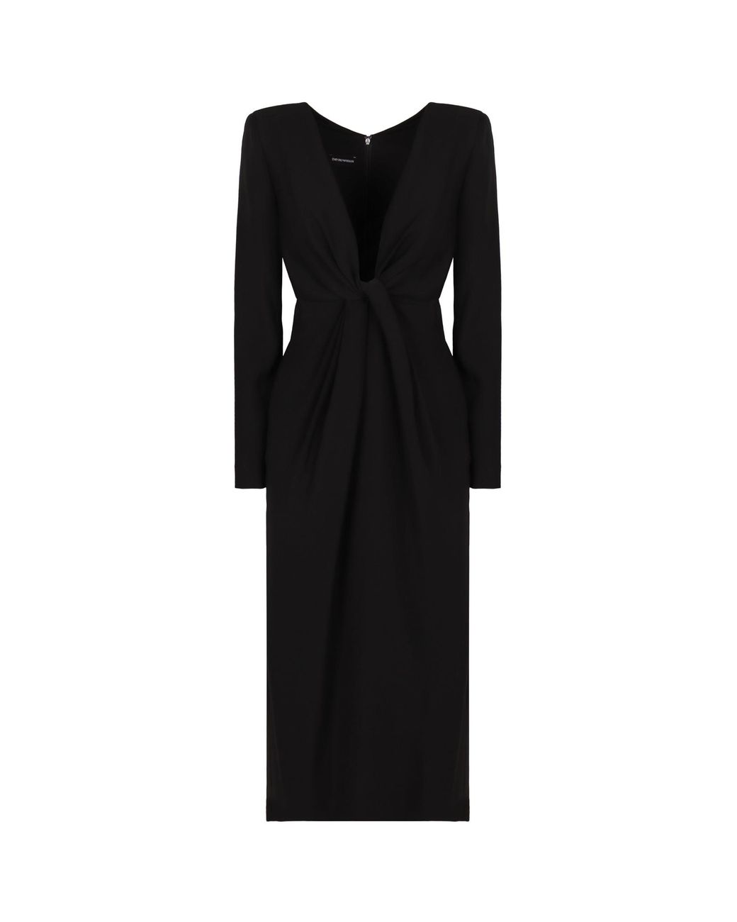 Emporio Armani Black V-Neck Knot Detailed Dress