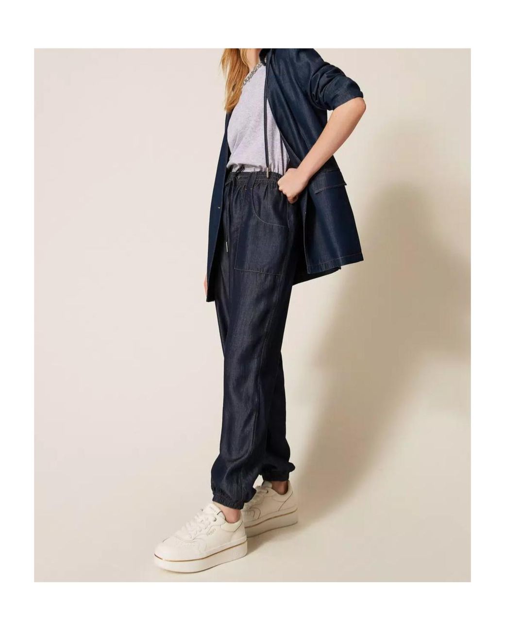 Twinset Blue Drawstring Denim Sweatpants