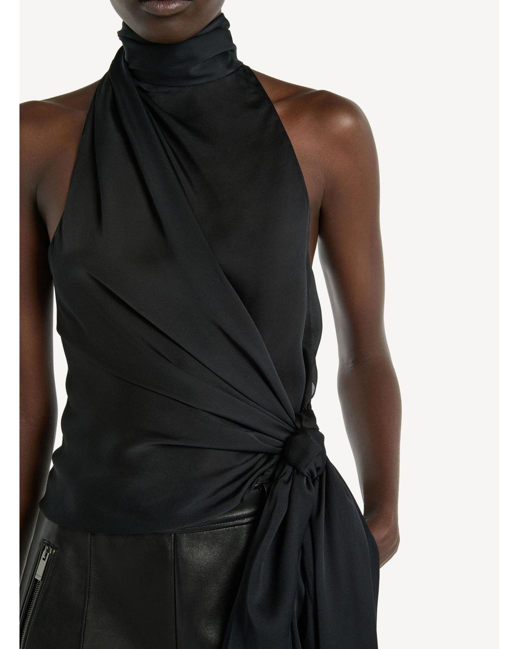 Balmain Black Open-Back Draped Blouse