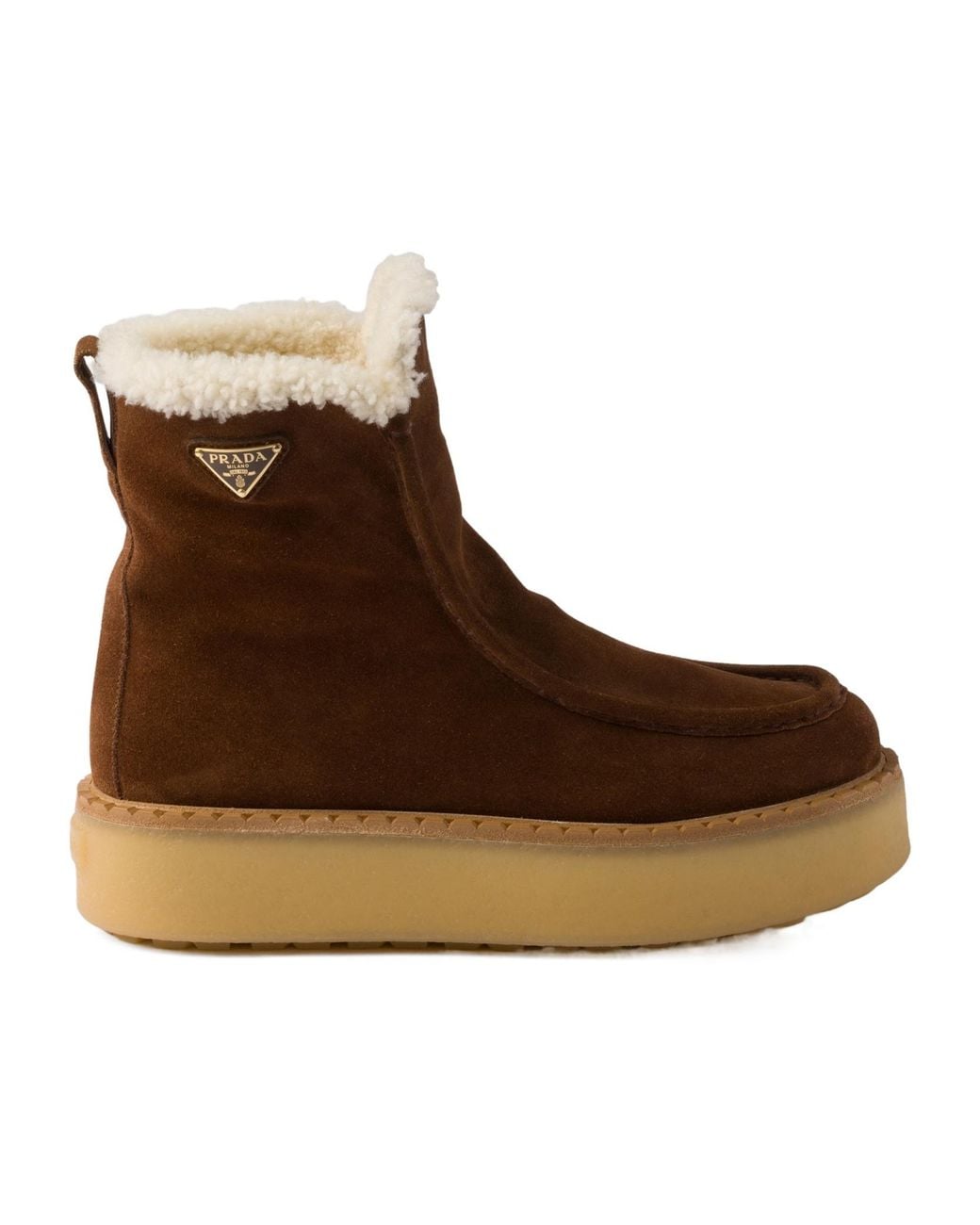 Prada Brown Suede And Shearling Booties