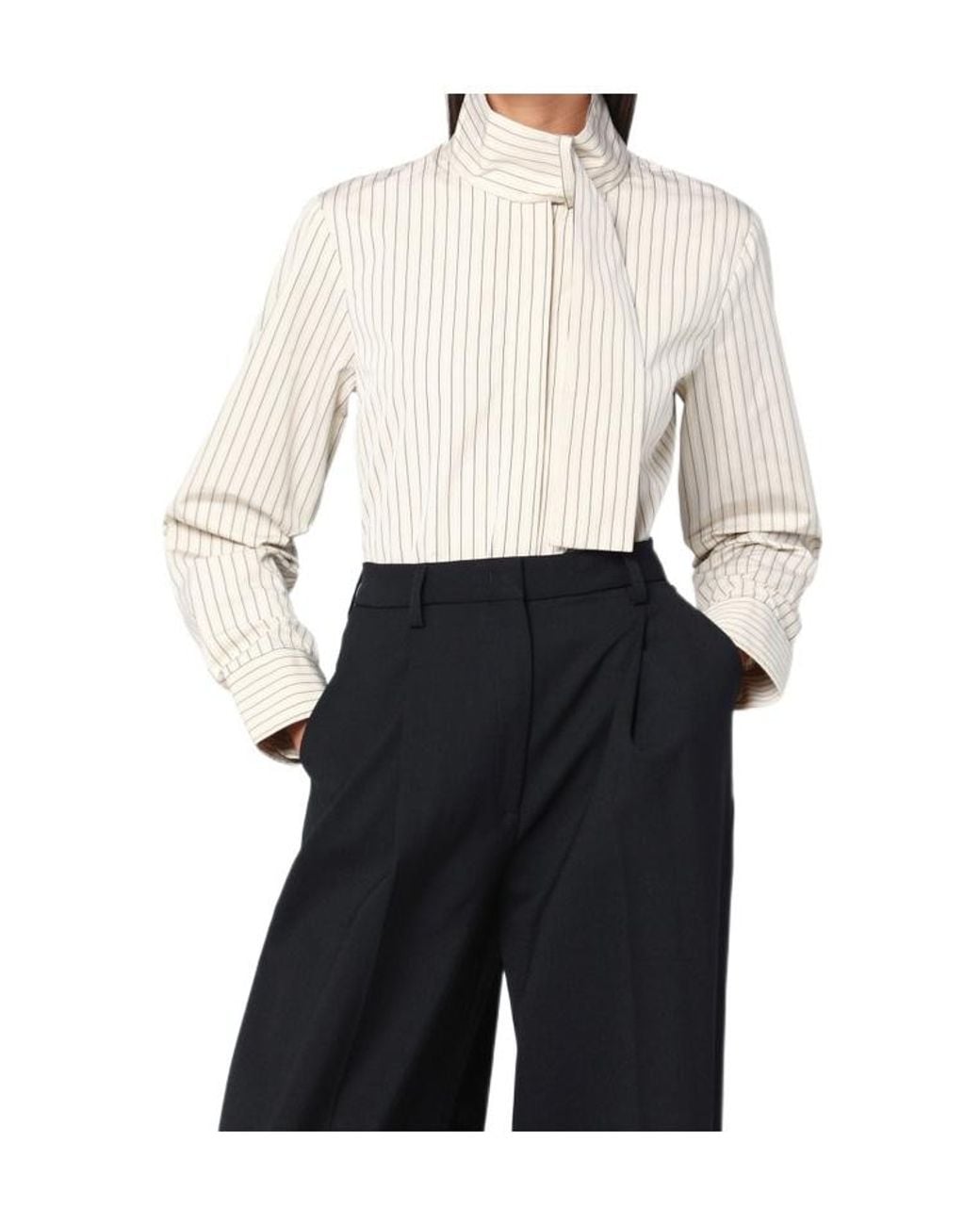 Patou White Scarf Collar Striped Shirt