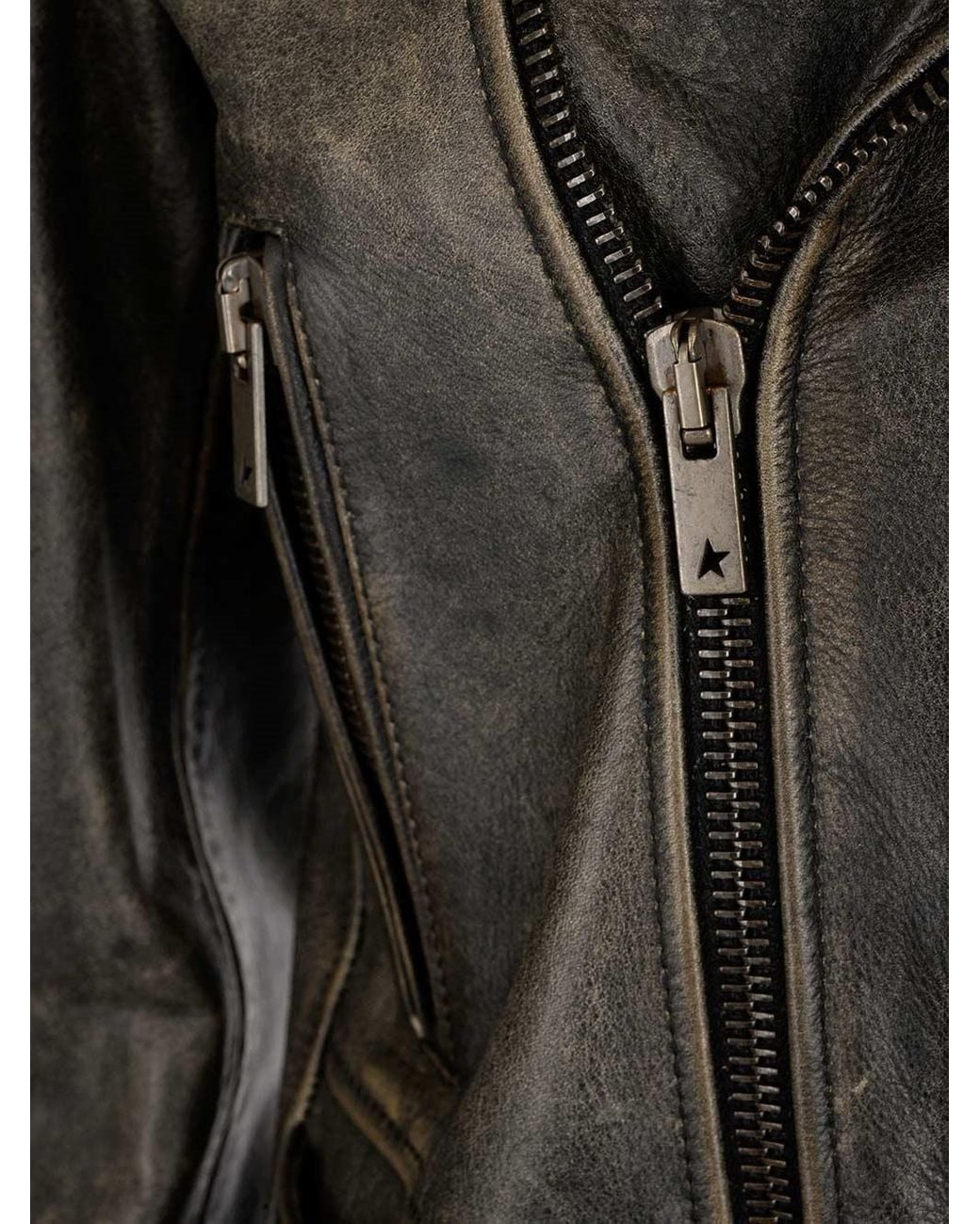 Golden Goose Deluxe Brand Black Cracked Effect Leather Biker Jacket