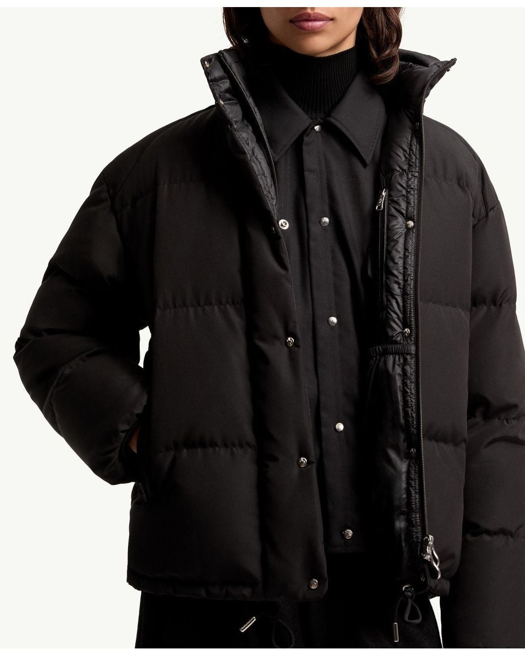 Moncler Black Verone Button-Up Puffer Jacket