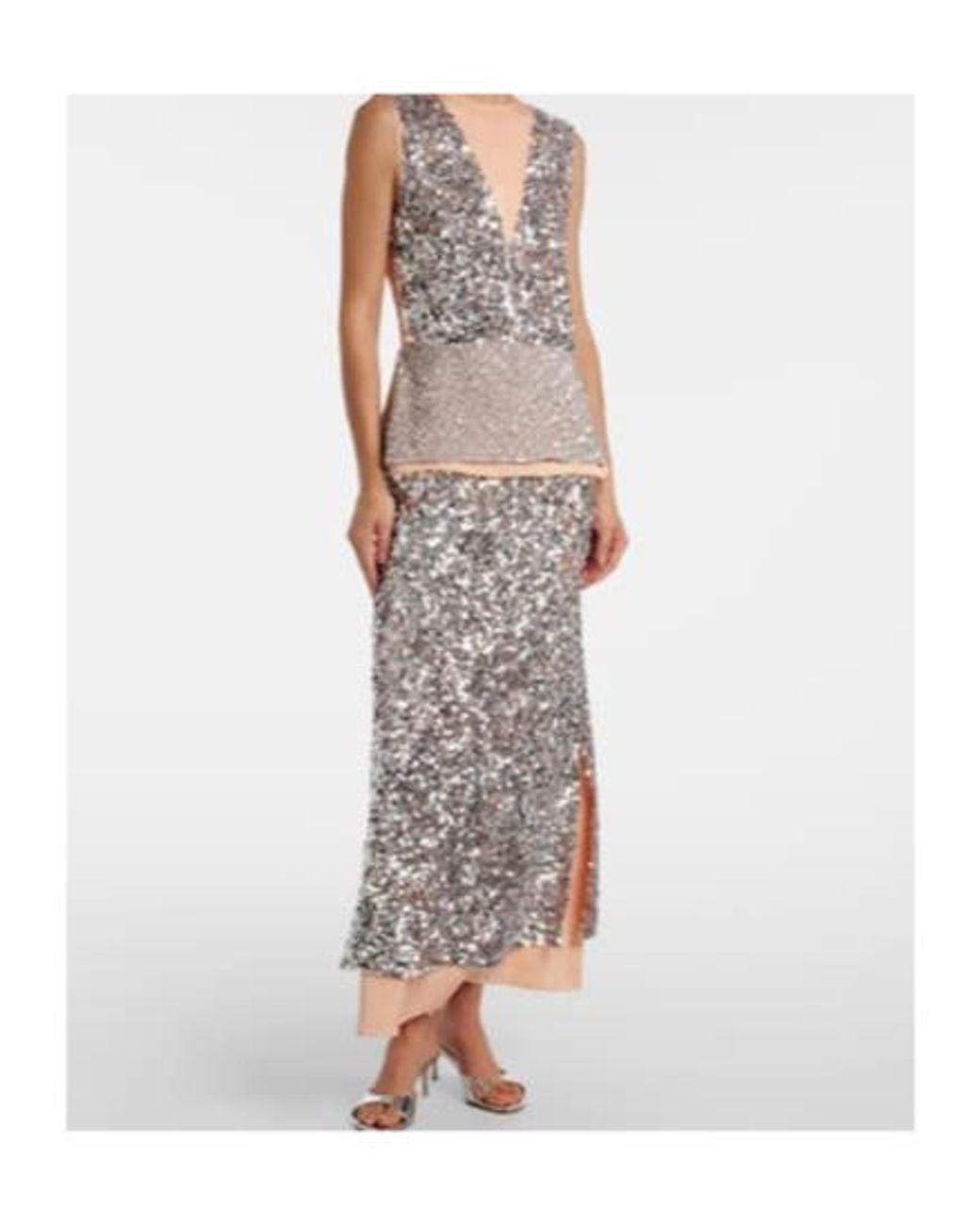 Rabanne Gray Sequined Jersey Top
