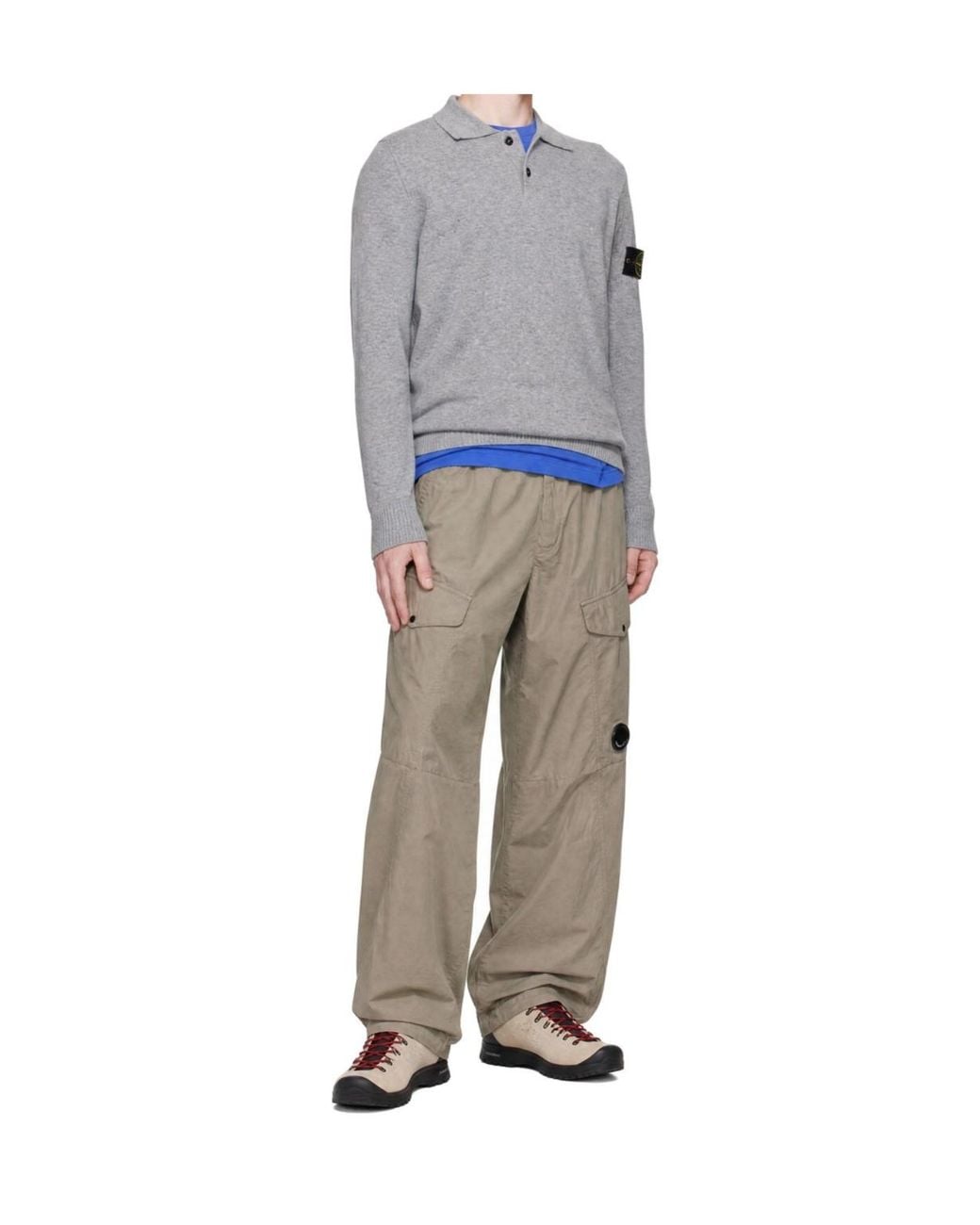 Stone Island Gray Logo Patch Knitted Polo Shirt for men