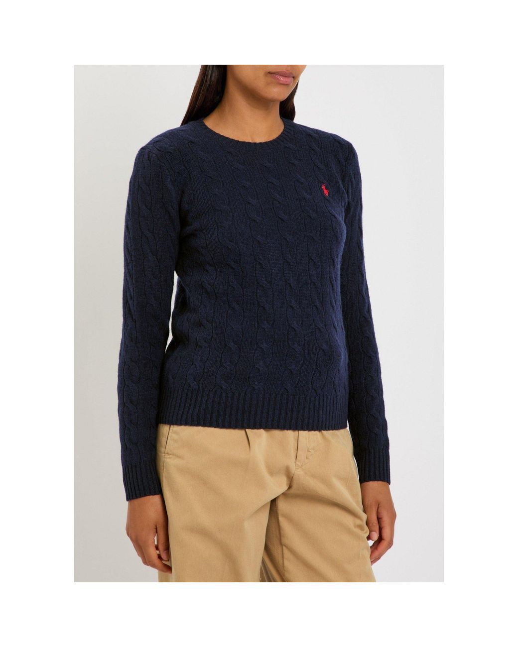 Polo Ralph Lauren Blue Wool Cashmere Cable Knit Slim-Fit Jumper
