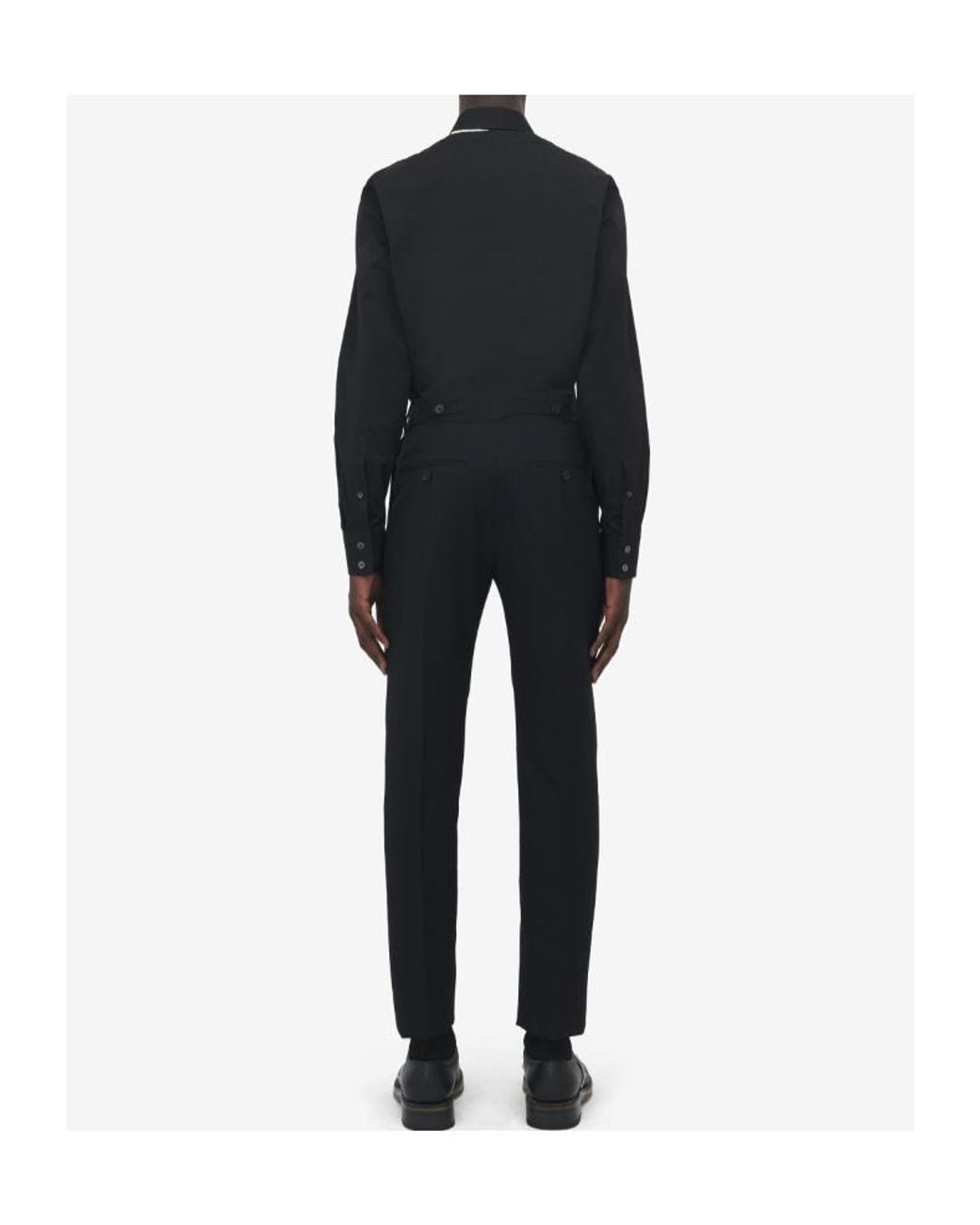 McQueen Black Pleated-Front Wool Trousers for men