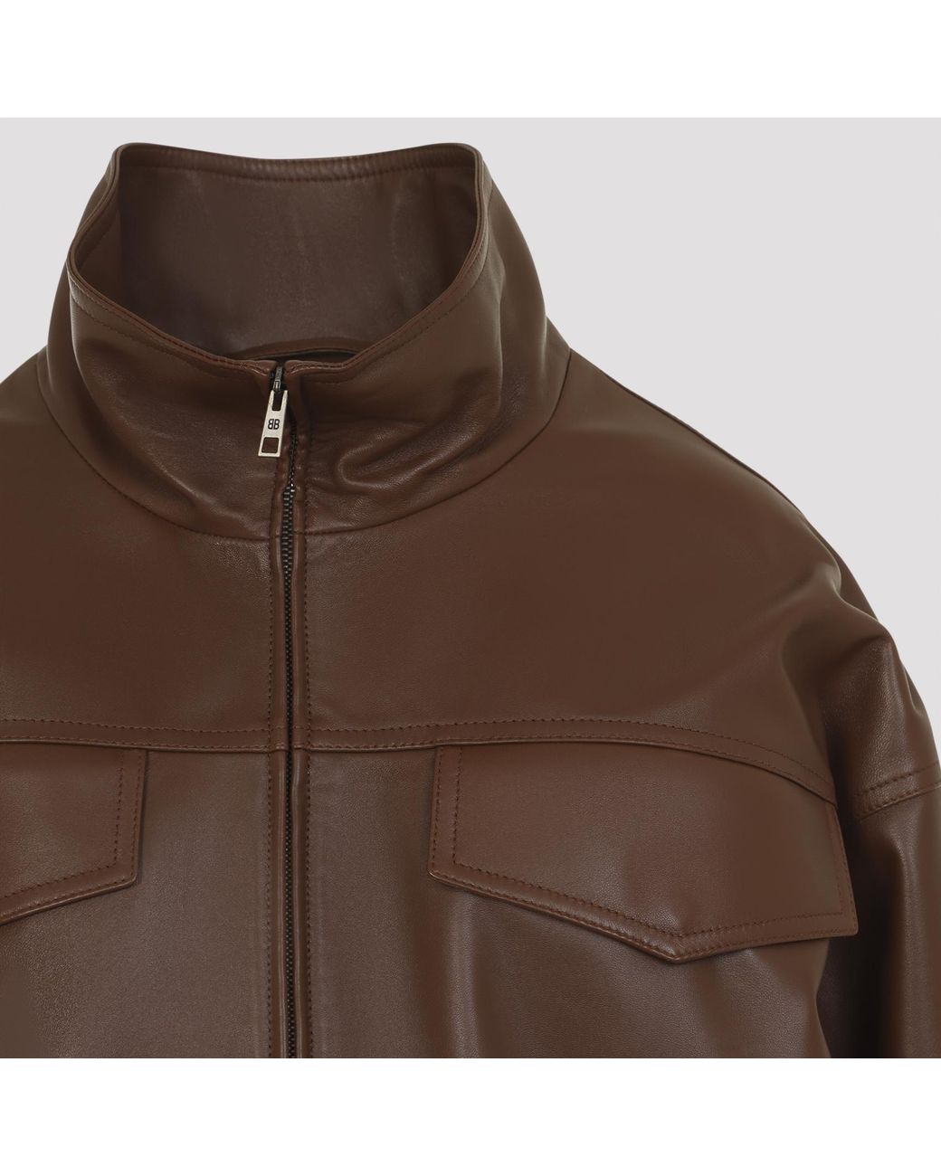 Balenciaga Brown Oversized Cropped Leather Jacket