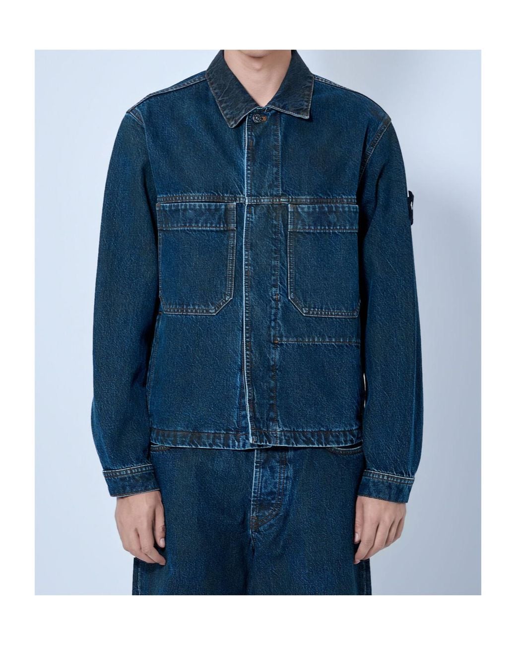 Stone Island Blue Logo Patch Denim Jacket for men