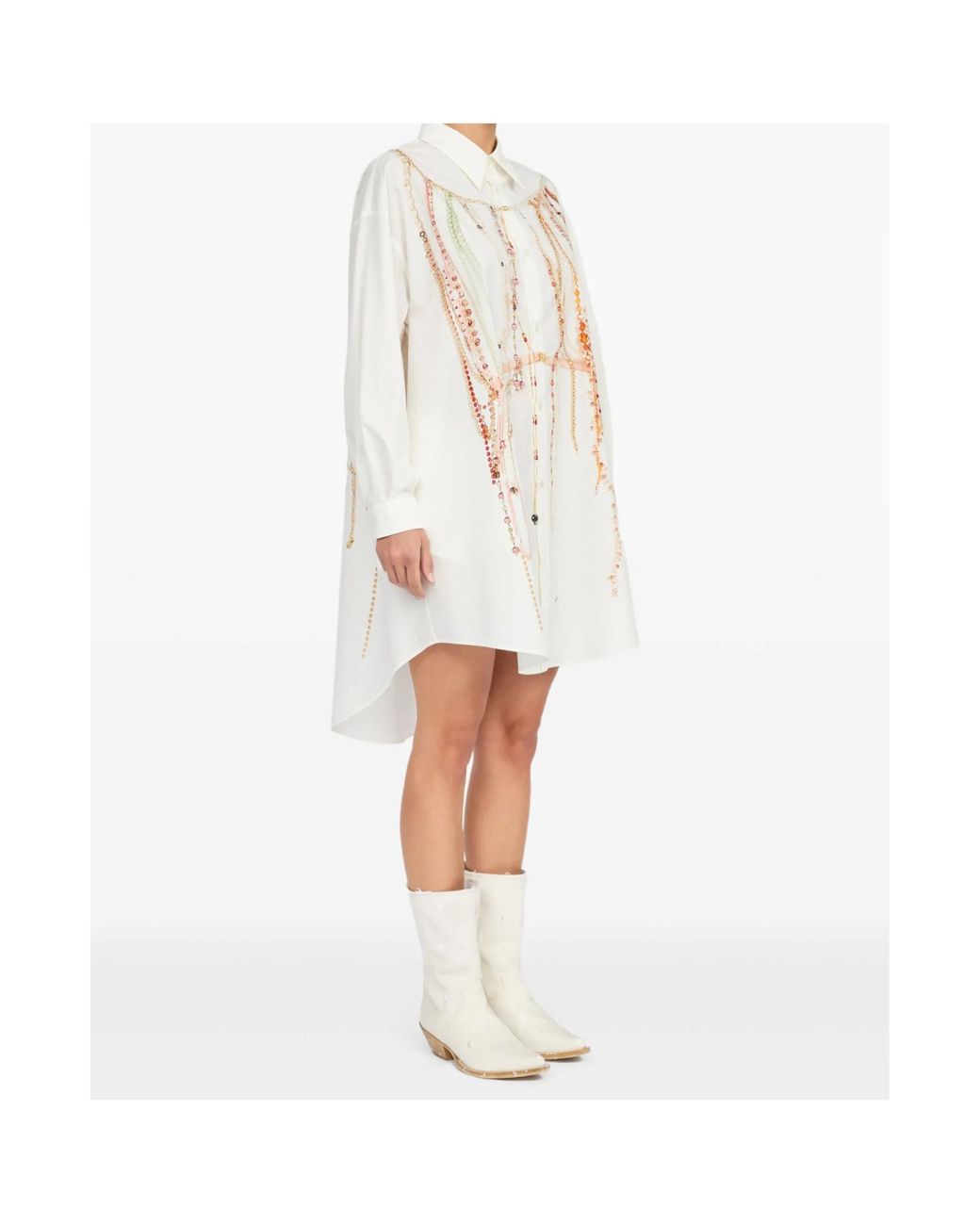 MM6 by Maison Margiela White Embellished Oversized Shirt Dress