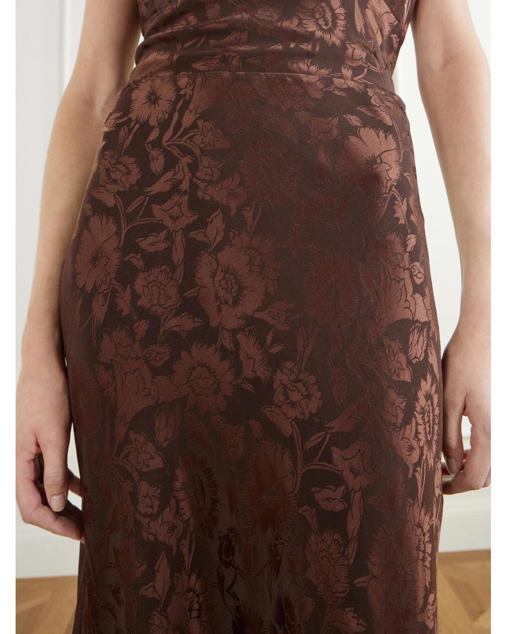 Veronica Beard Brown Floral-Jacquard Silk-Blend Satin Midi Skirt