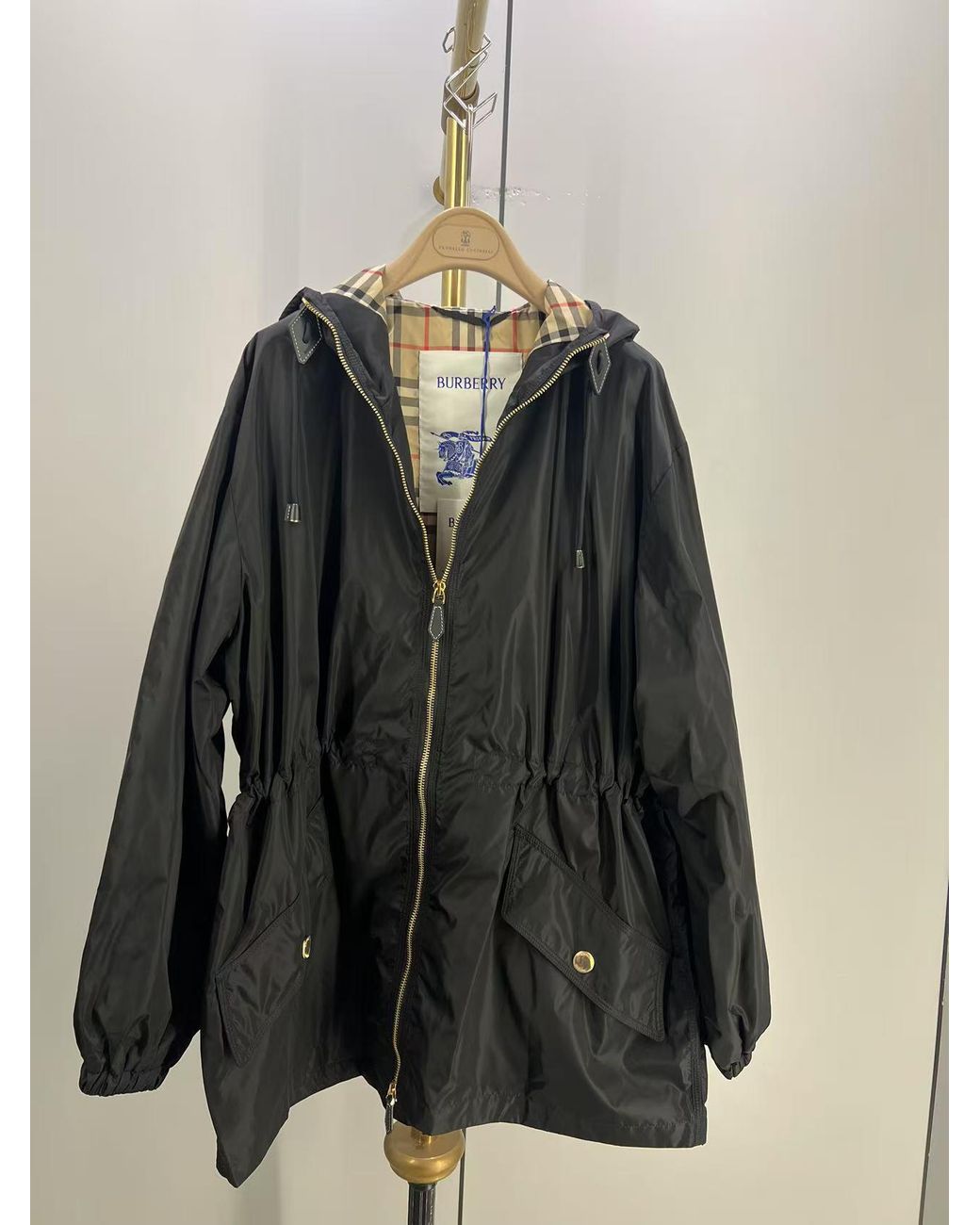 Burberry Black Hooded Drawstring-Waist Coat