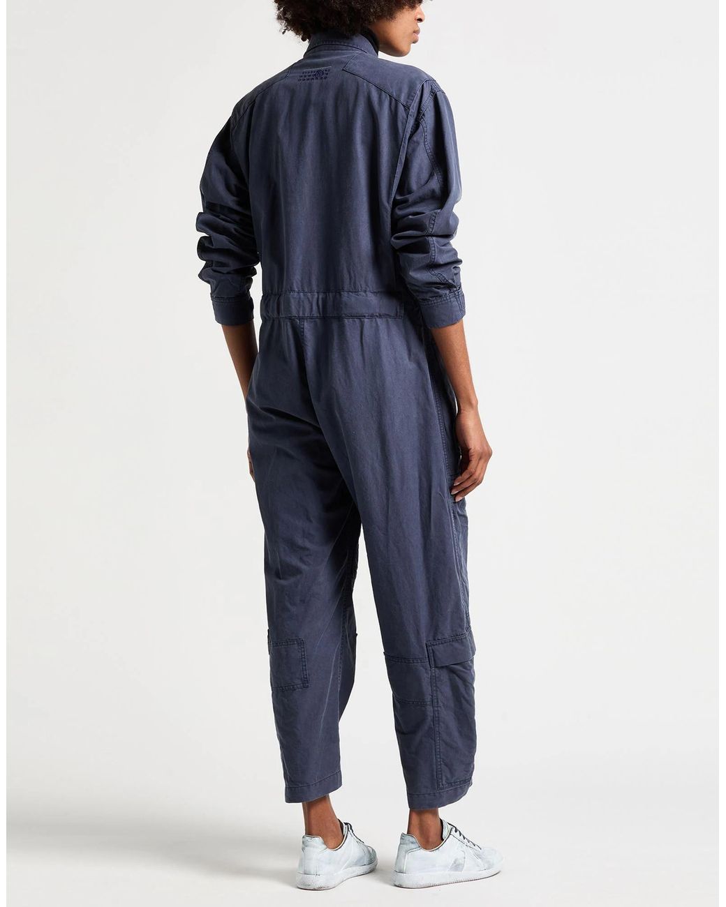 MM6 by Maison Margiela Blue Solid Color Stretch Long Sleeve Jumpsuit