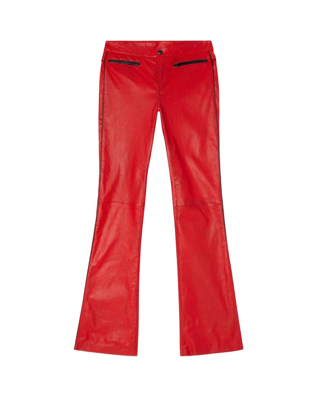 DIESEL Red L-Insey Perforated Stretch Leather Biker Pants