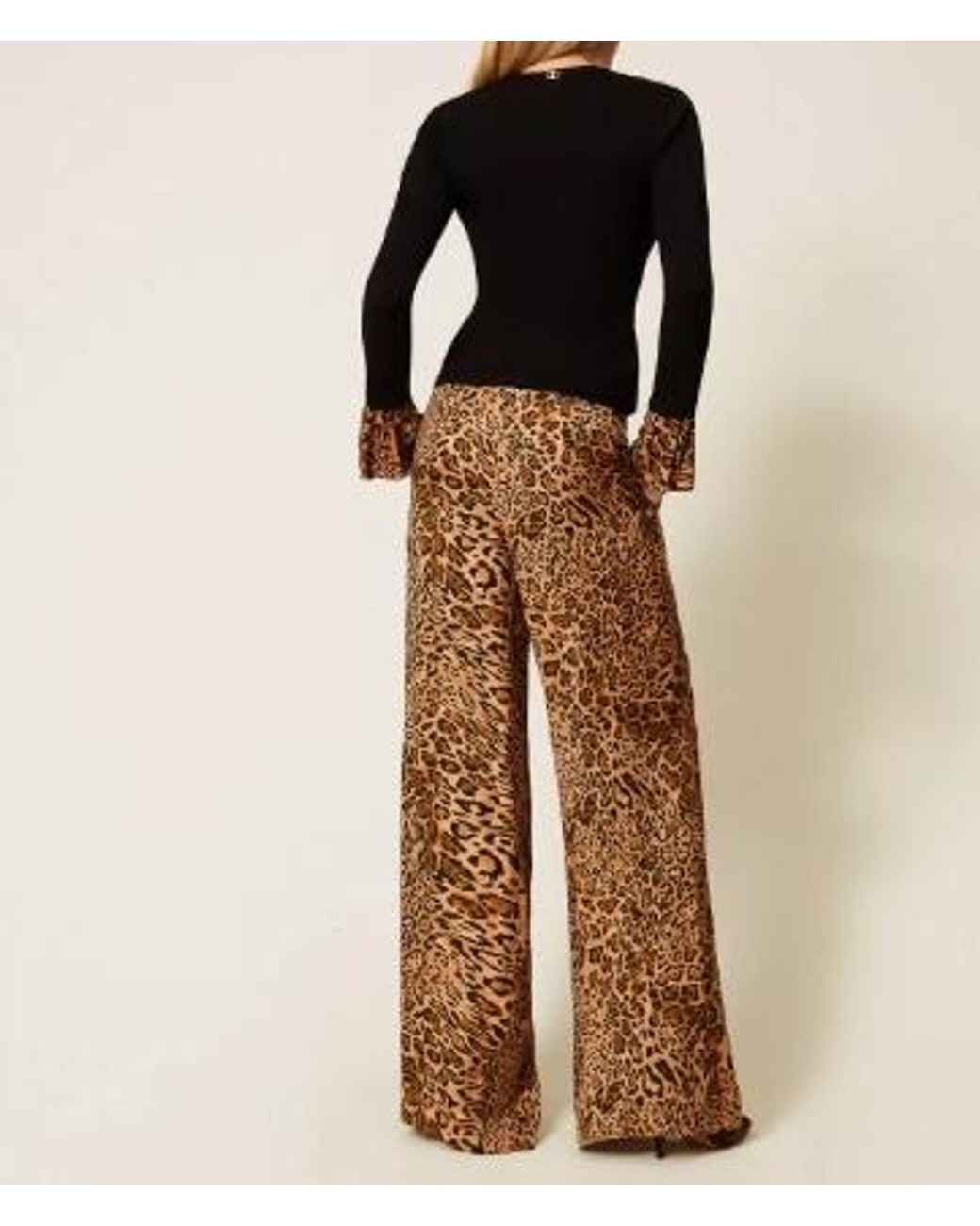 Twinset Natural Pleated Leopard-Print Trousers