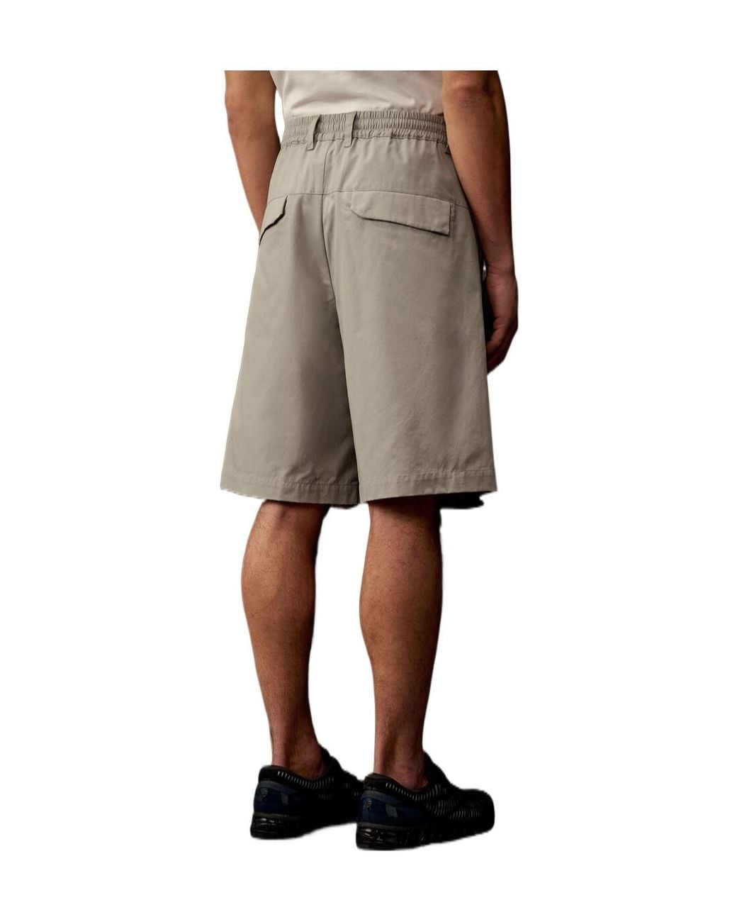 C P Company Gray Logo Patch Drawstring Shorts for men