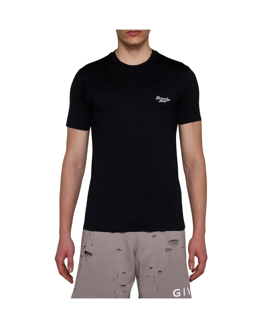 Givenchy Black 4G Embroidered Crewneck T-Shirt for men