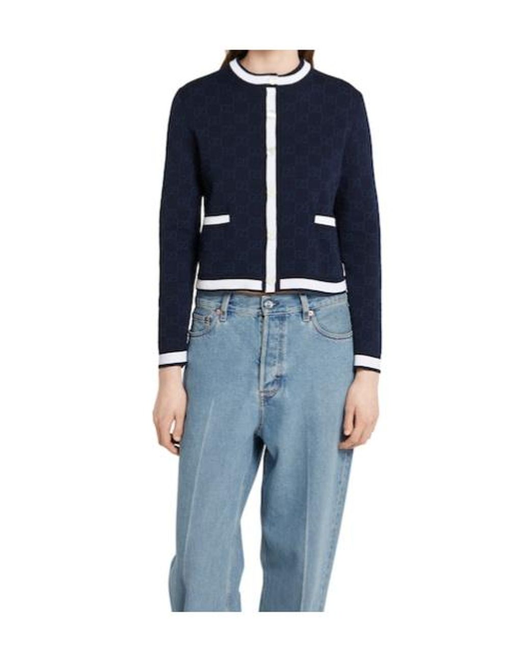 Gucci Blue Gg Jacquard Cardigan