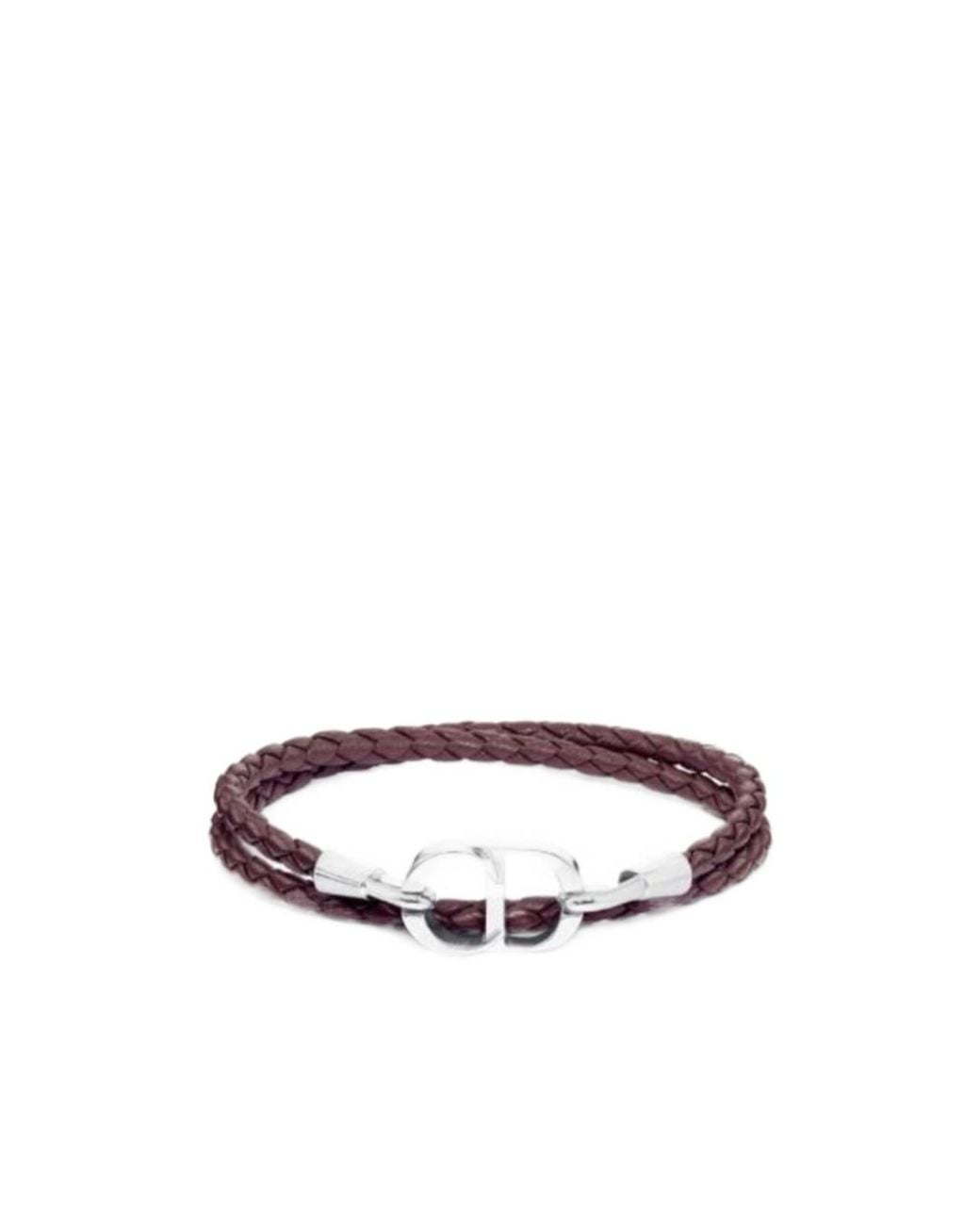 Dior White Cd Icon Braided Leather Double Bracelet for men