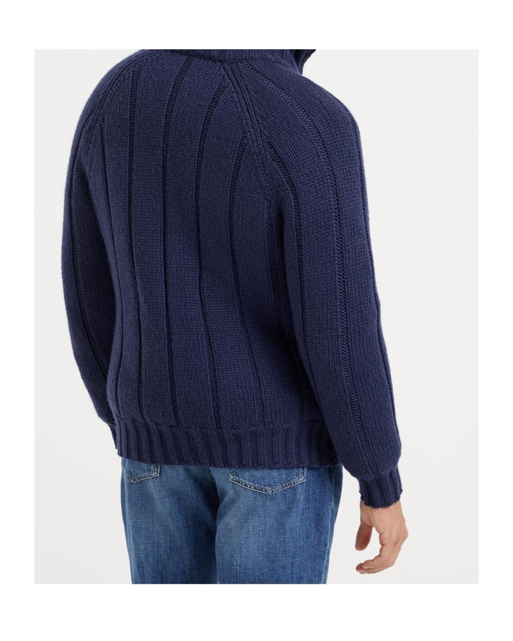 Brunello Cucinelli Blue Zip-Up Ribbed-Knit Jacket for men
