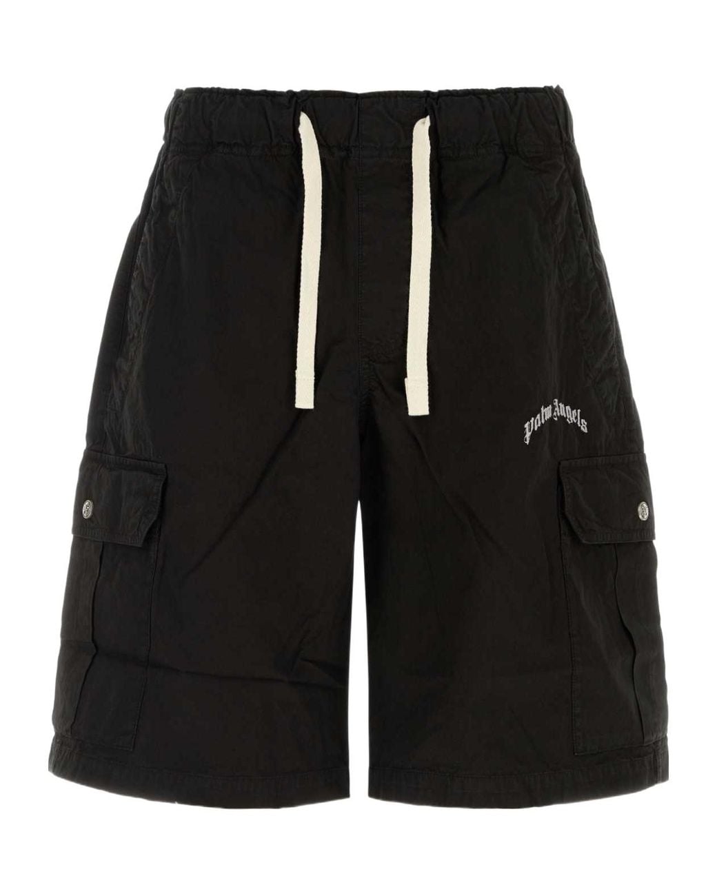 Palm Angels Black Curved Logo Loose Cargo Shorts for men