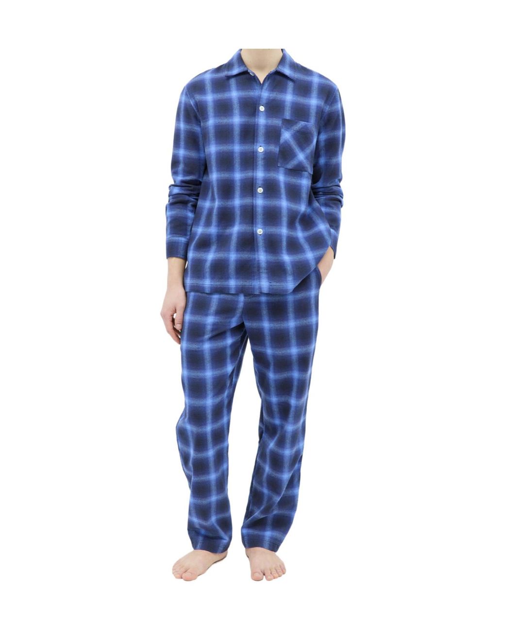 Tekla Blue Checked Pajamas Shirt for men