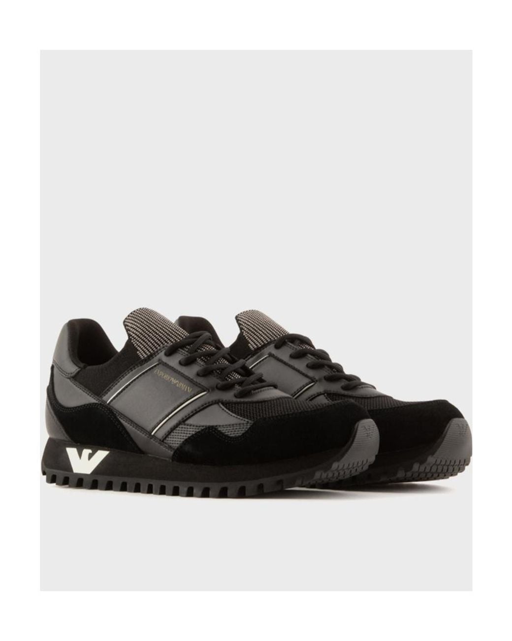 Emporio Armani Black Panelled Logo-Print Sneakers for men