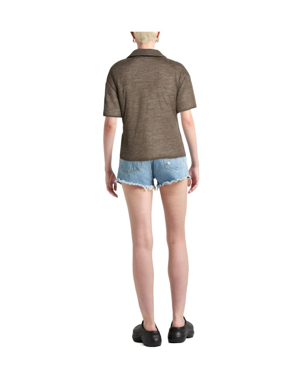 MM6 by Maison Margiela Brown Solid-Color Wool Short-Sleeve Knit Shirt