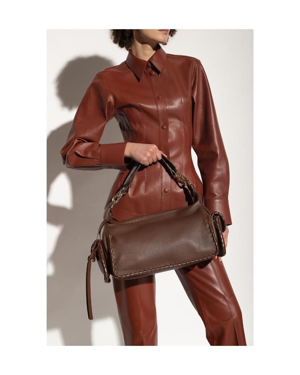 Chloé Brown Chloé Nahir Zipped Shoulder Bag
