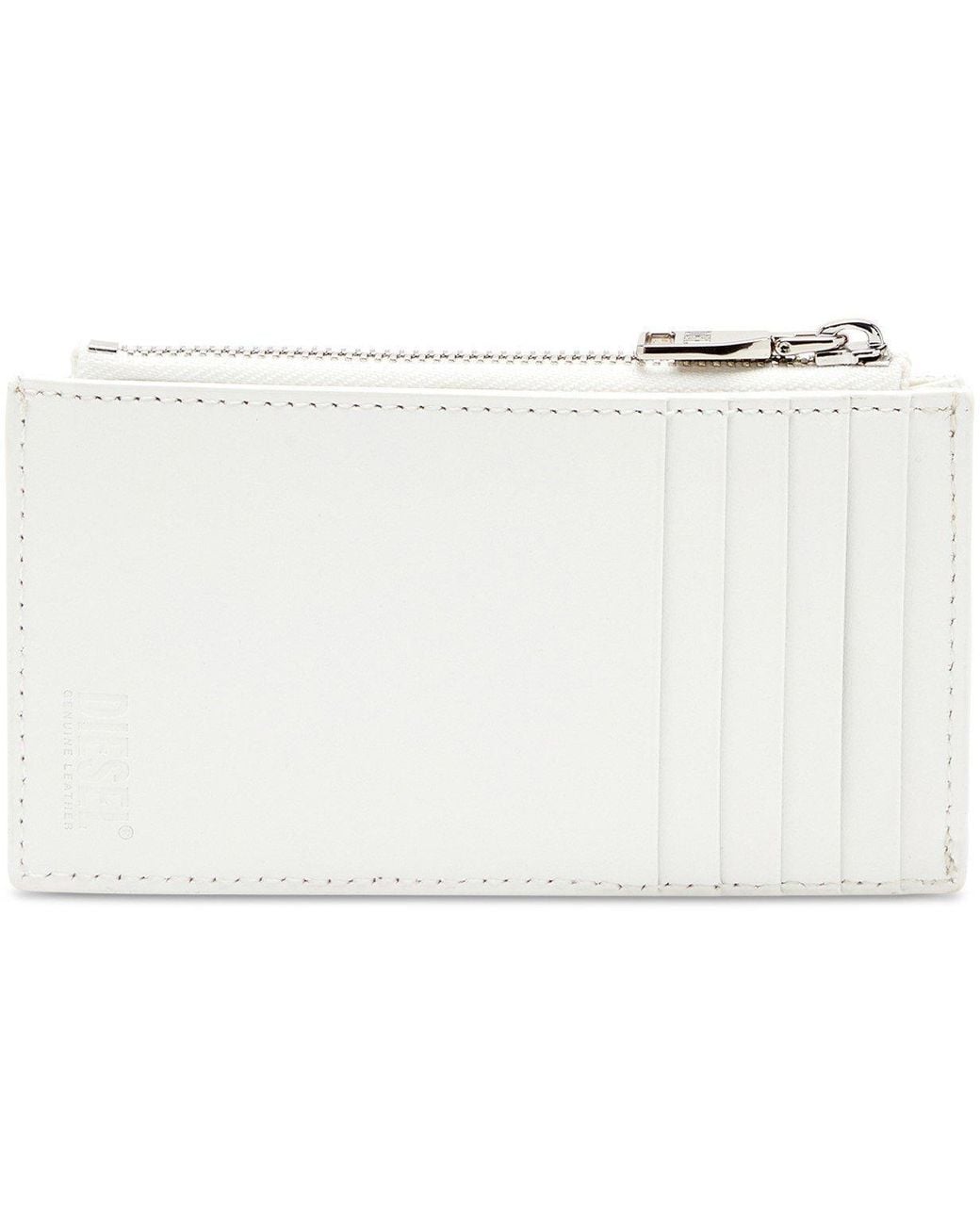 DIESEL White Glossy Leather Zip Card Holder