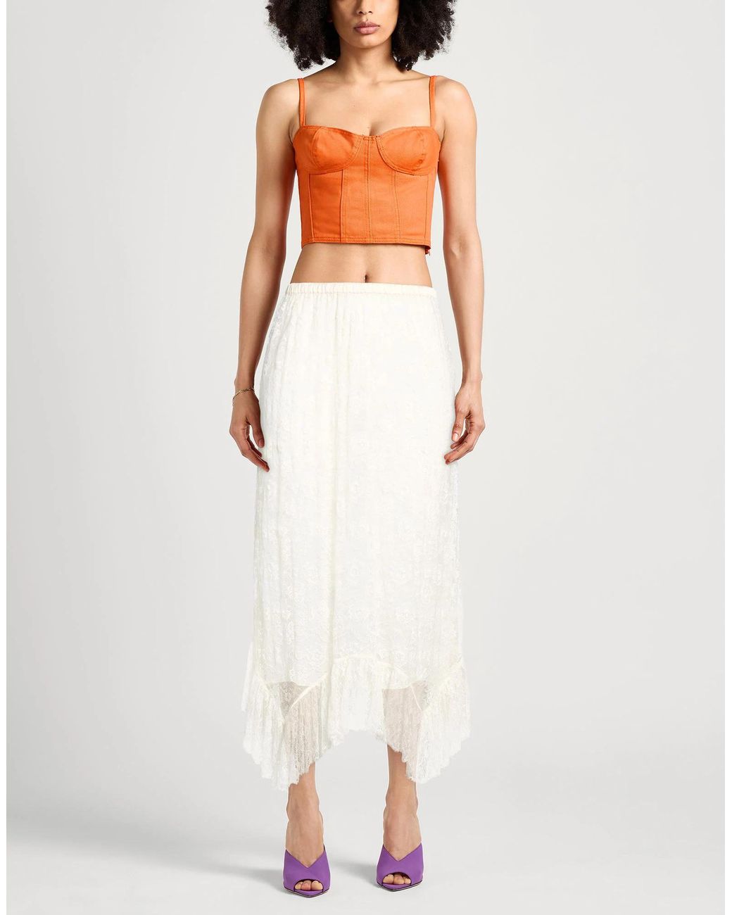 Chloé White Asymmetrical Printed Skirt With Lace Trim