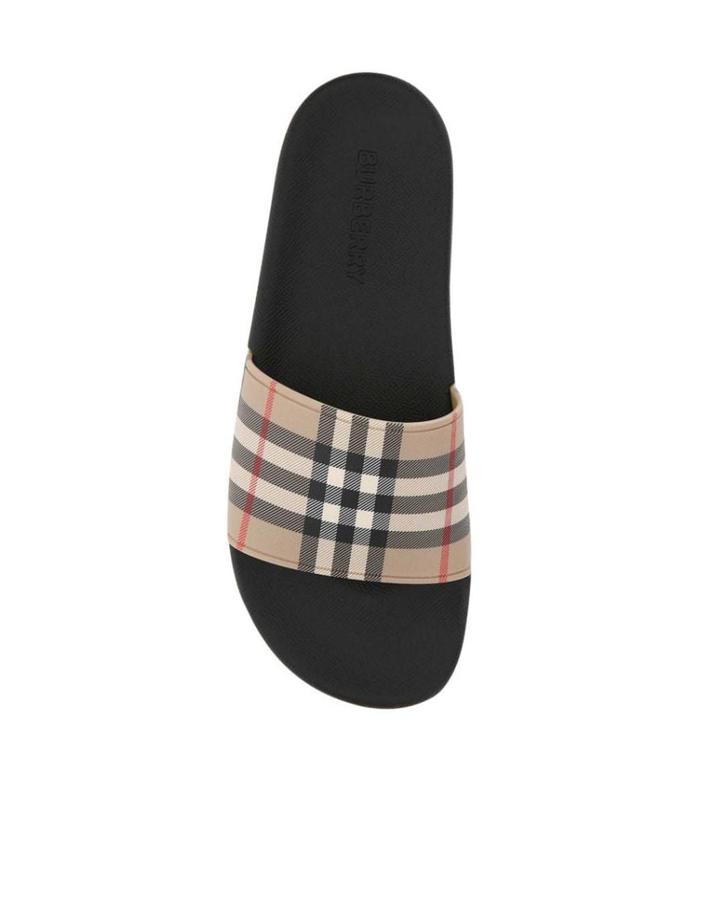 Burberry White Furley Checked Slides