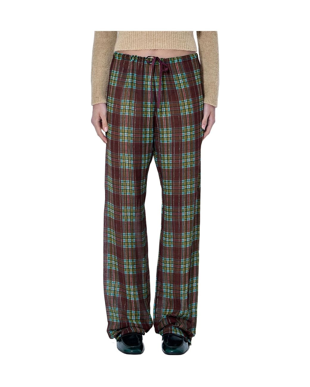 Dries Van Noten Gray Drawstring Plaid Casual Trousers